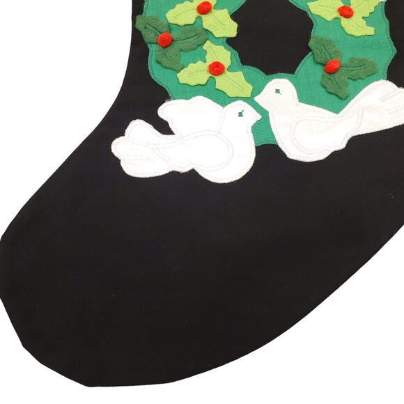 Vintage Christmas Stocking White Doves Gold Bow Wreath Stocking Holly Wreath - Picture 5 of 9